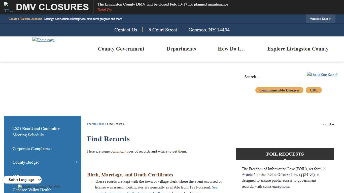 Find Records Livingston County, NY - Official Website