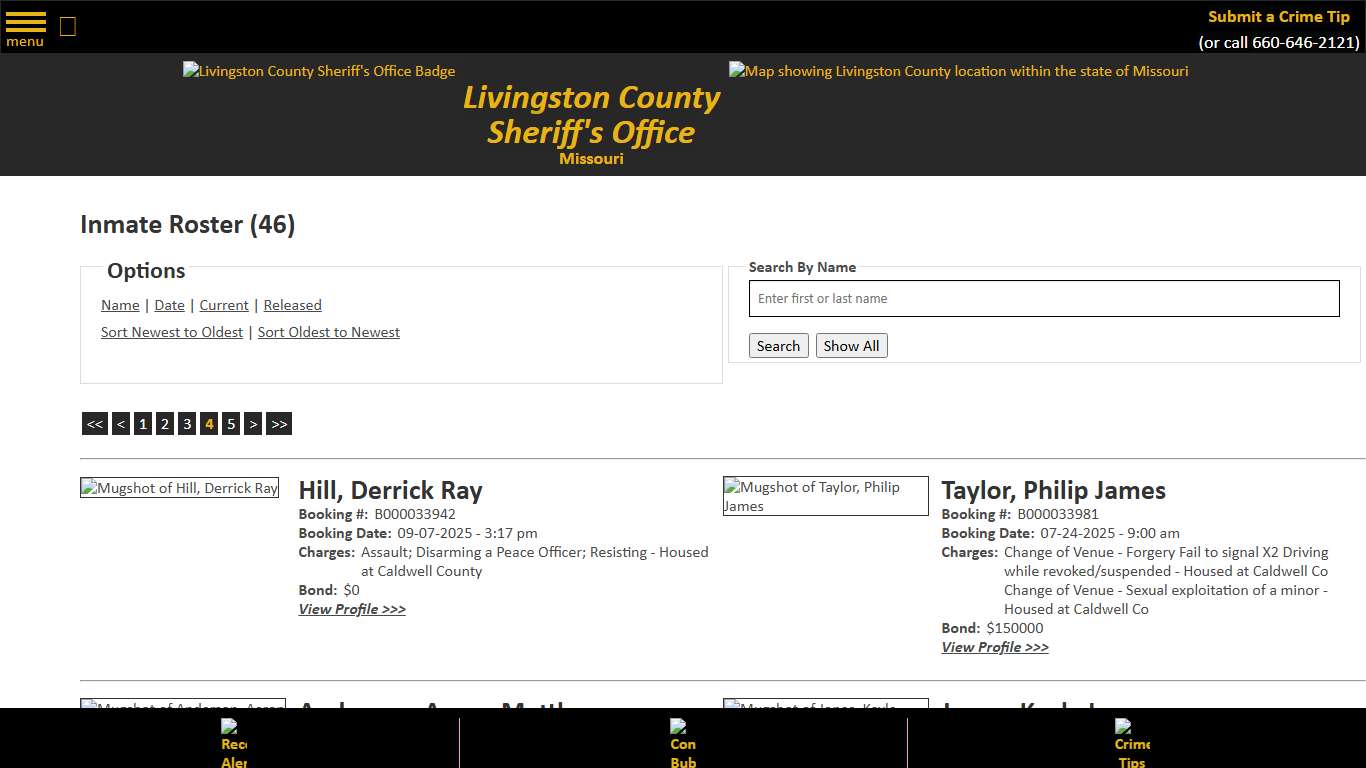Inmate Roster - Page 4 Current Inmates Booking Date Descending - Livingston County Missouri Sheriff